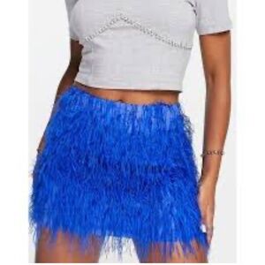 Topshop Faux Feather Mini Skirt Blue Size 2